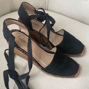 Classic BODEN Suede Espadrille Wedge Ankle Tie Shoes Black Size 38 New!